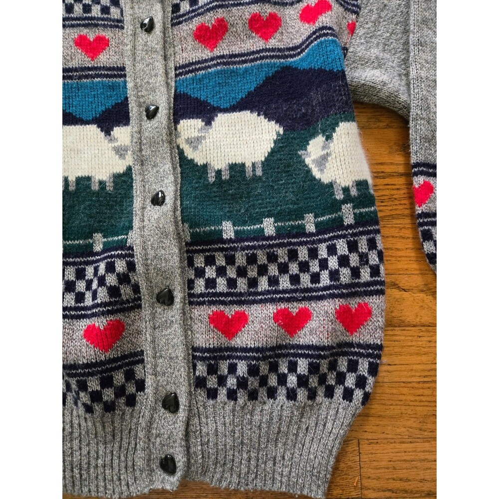 Vtg Bryn Connelly Wool Blend Country Sheep Knit Cardigan Sweater Size Medium - Picture 4 of 6